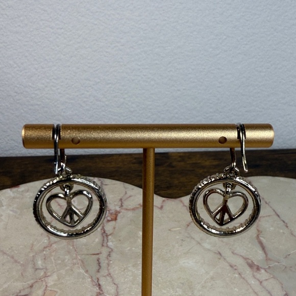 Silver Peace Sign Heart & Brilliants Earrings - Picture 6 of 7